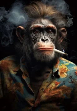 Glasschilderij incl. lijst - Aap met sigaret